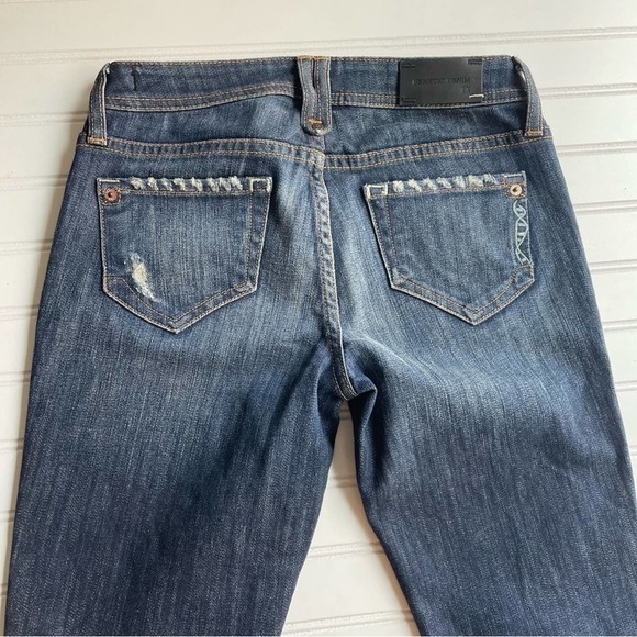 Genetic Denim Distressed Cropped Jeans Dark Blue Moon Size 26 Skinny Low Rise - Picture 6 of 10